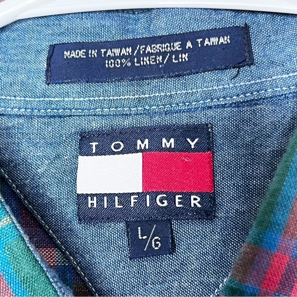 Tommy Hilfiger Mens L Multicolor Plaid Short Sleeve Button Up Shirt 100% Linen - Picture 4 of 9
